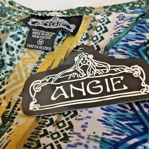 Angie Green Purple Yellow Geometric Short Sleeve - Picture 5 of 6
